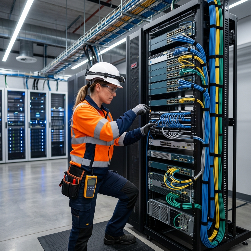 Ingeniero en telecomunicaciones trabajando